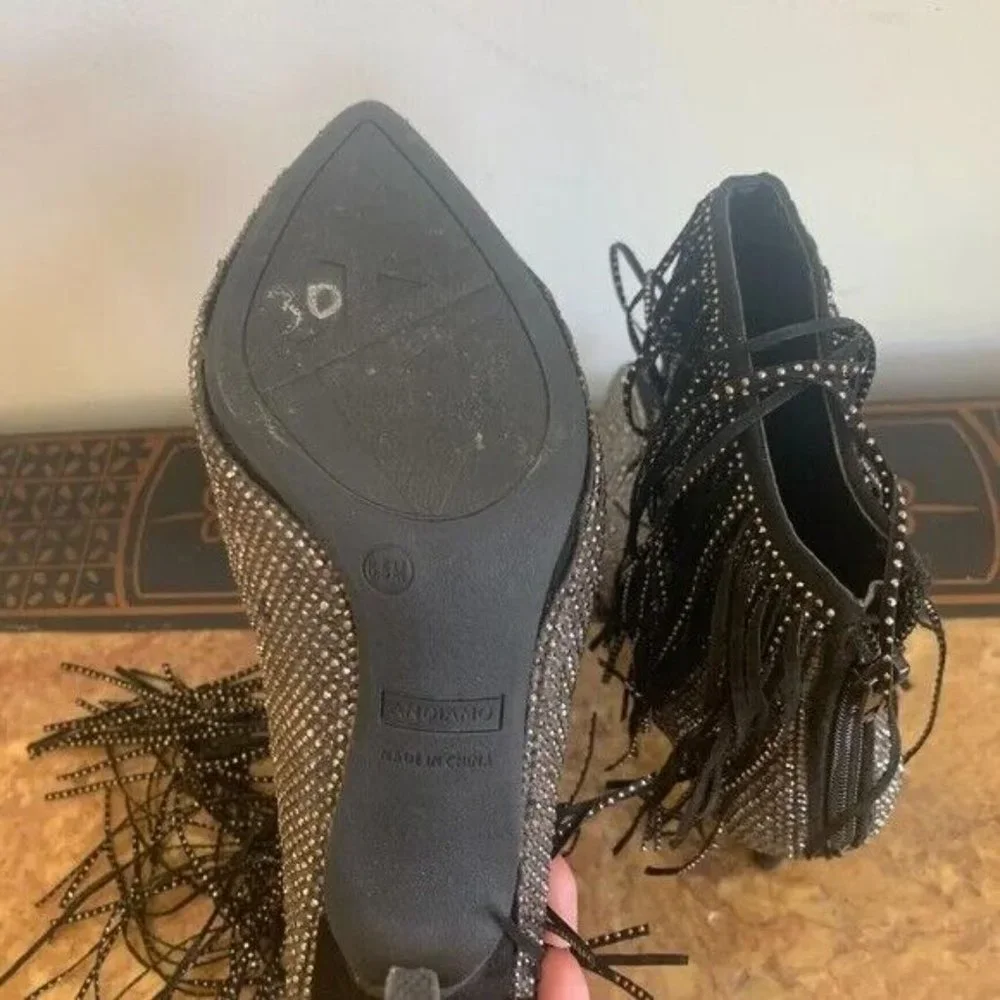 *ANDIAMO AFRINGE SPARKLE FRINGED STILETTO BOOTIE SIZE 6.5 * - Picture 8 of 13